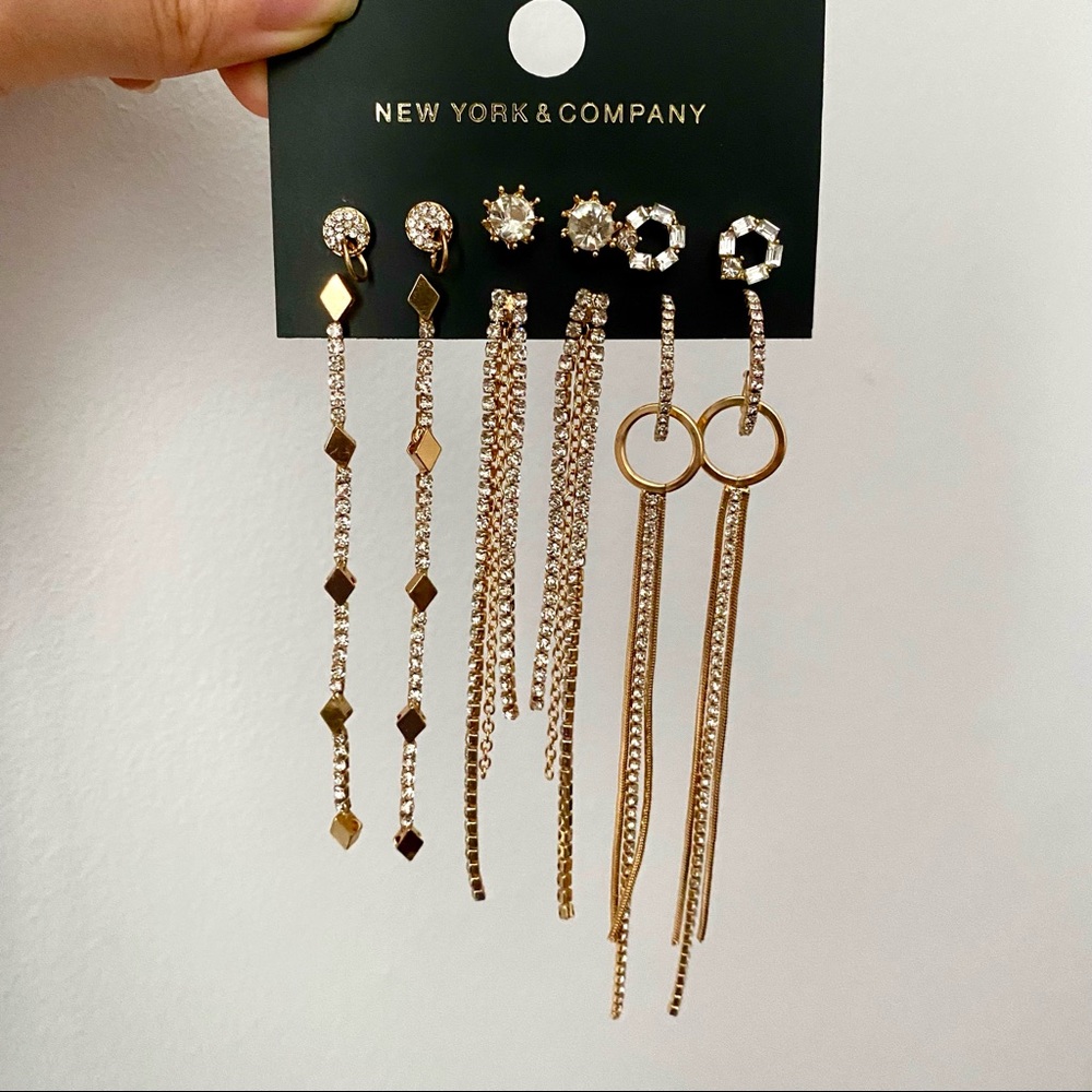 New York & Co 6 pair rhinestone tassel earrings